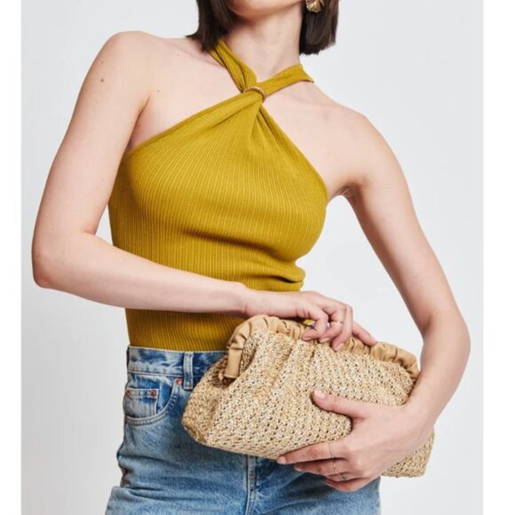 Moda Luxe Handbags - Moda Luxe Delvina Clutch Vegan Leather / Straw Gold Chain